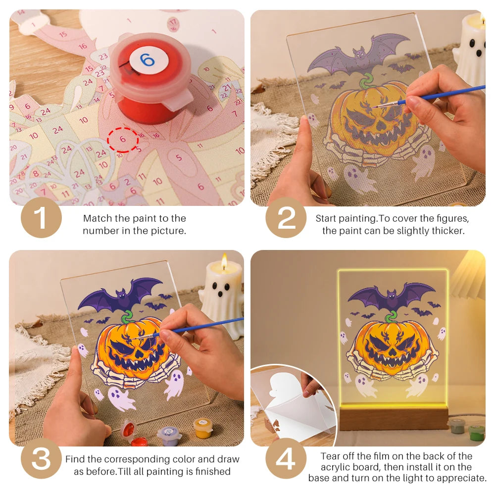 
Paint by Numbers - Halloween Light | Bat over the Grinning Pumpkin
