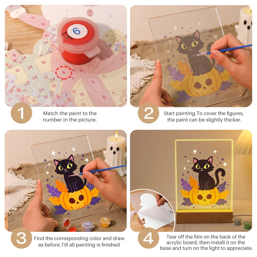 
Paint by Numbers - Halloween Light | Black Cat on a Pumpkin
