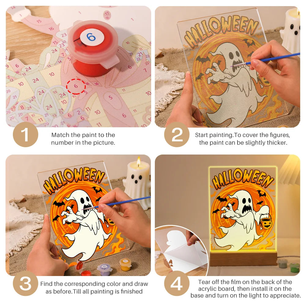 Paint by Numbers - Halloween Light | Ghost with Candy Bucket