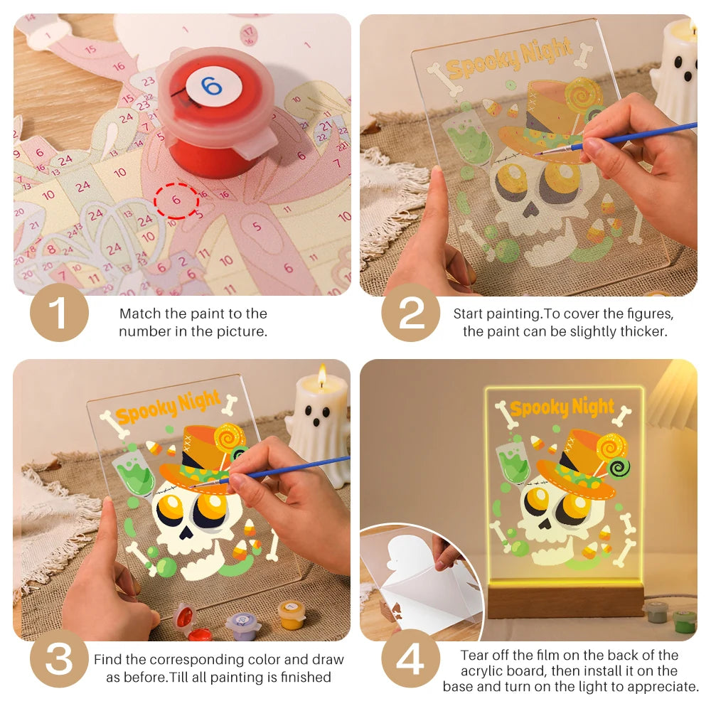 
Paint by Numbers - Halloween Light | Spooky Night Party Skull