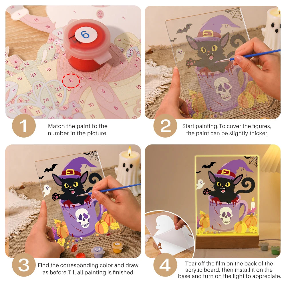 
Paint by Numbers - Halloween Light | Witch Cat in a Teacup