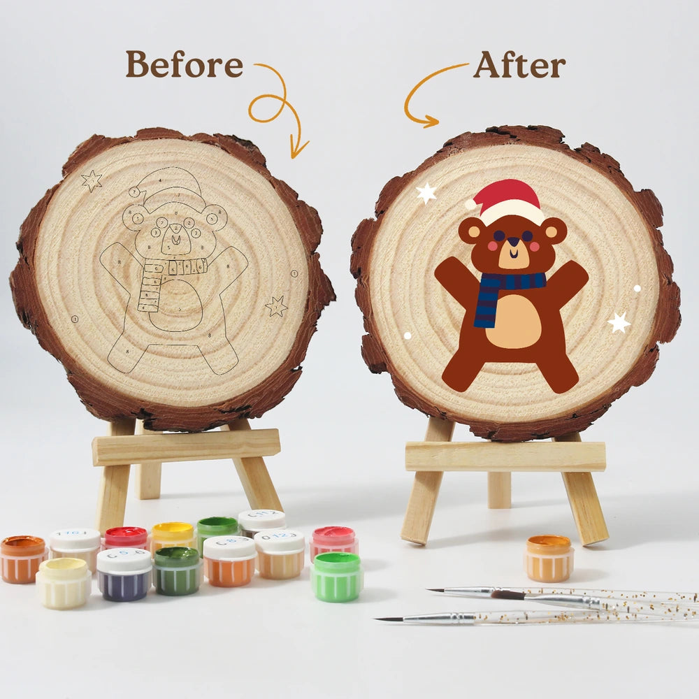 
Paint by Numbers - Wood Slice | Bear in a Blue Scarf