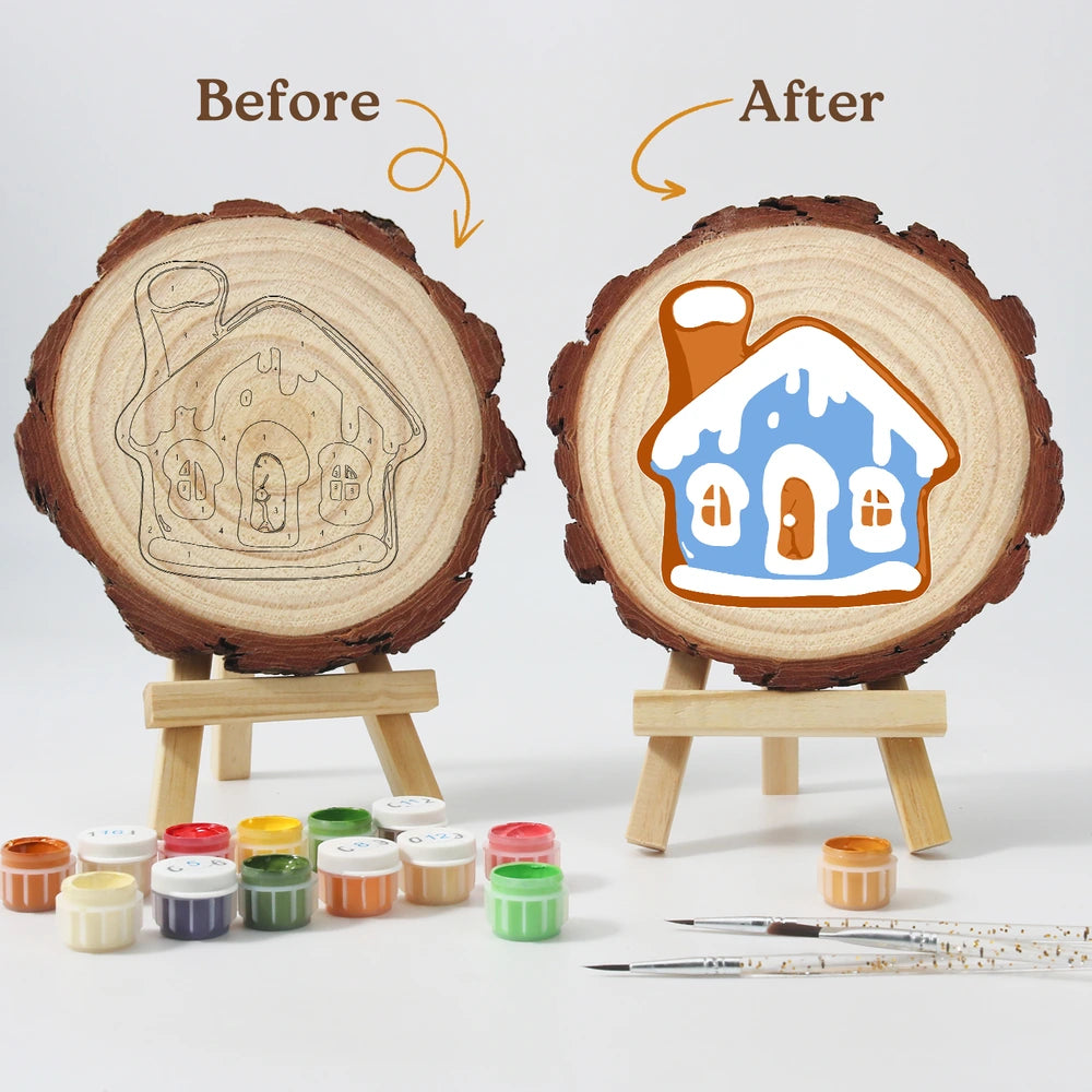 
Paint by Numbers - Wood Slice | Blue Gingerbread House