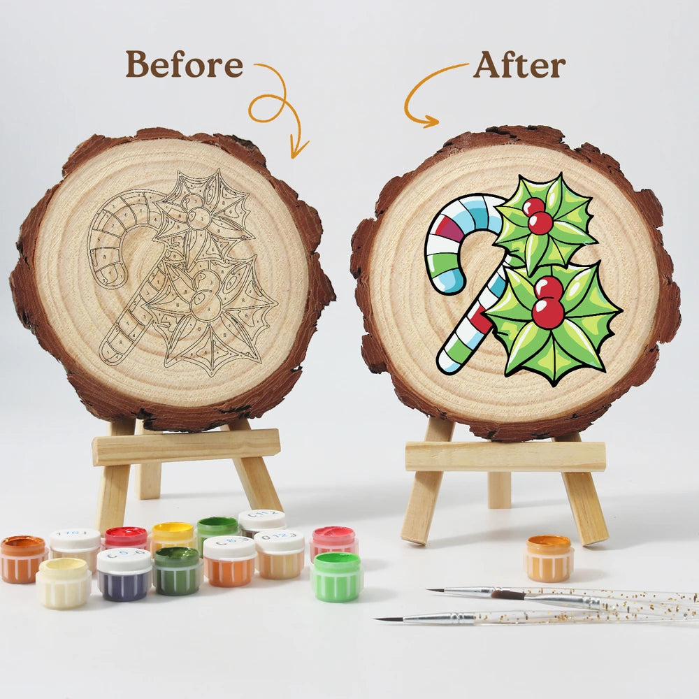 
Paint by Numbers - Wood Slice | Candy Cane and Holly