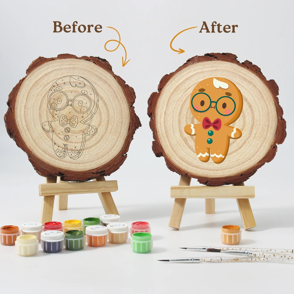 Paint by Numbers - Wood Slice | Gingerbread Man with Glasses
