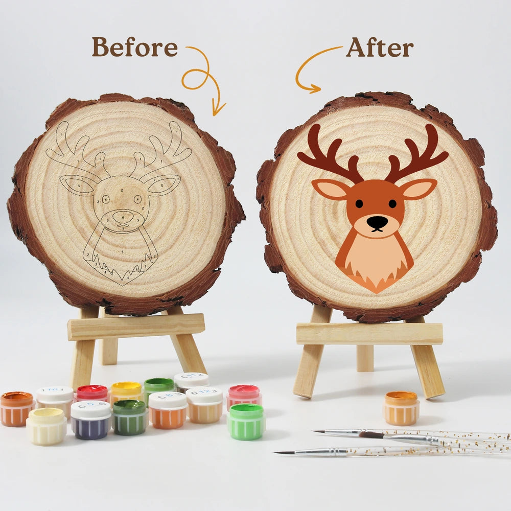 Paint by Numbers - Wood Slice | Reindeer Face