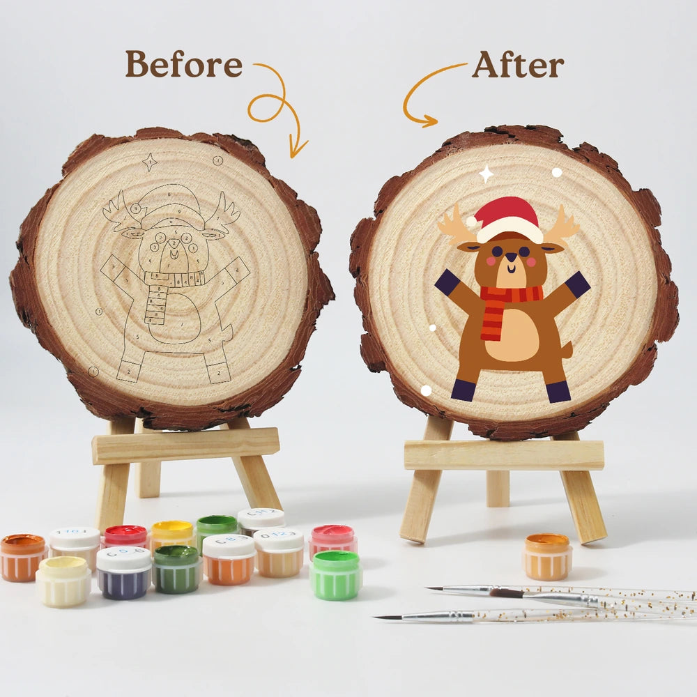 
Paint by Numbers - Wood Slice | Reindeer in a Scarf