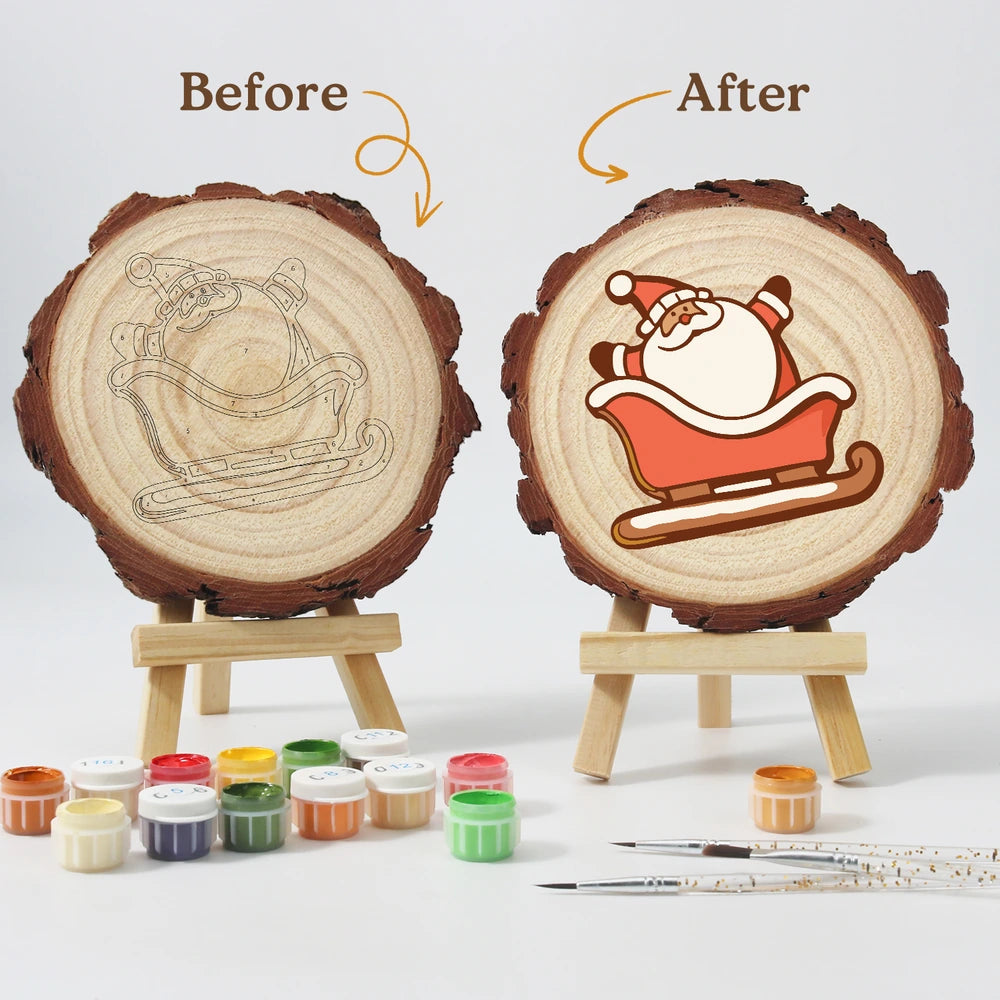 
Paint by Numbers - Wood Slice | Santa Sleigh Cookie