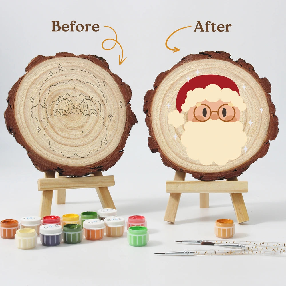 Paint by Numbers - Wood Slice | Santa with Round Glasses