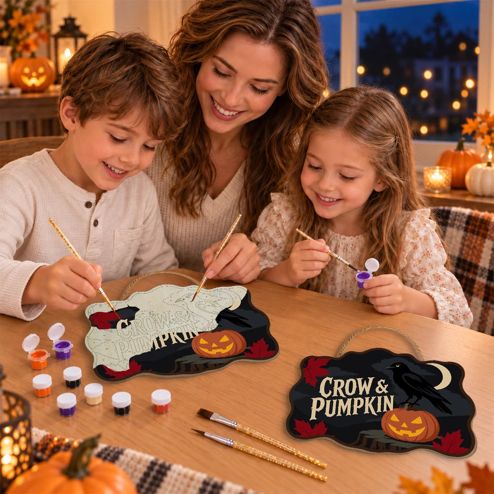 Paint by Numbers - Wooden Door Hanger | Crow and Pumpkin