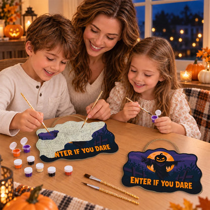 Paint by Numbers - Wooden Door Hanger | Enter If You Dare Pumpkin Scarecrow