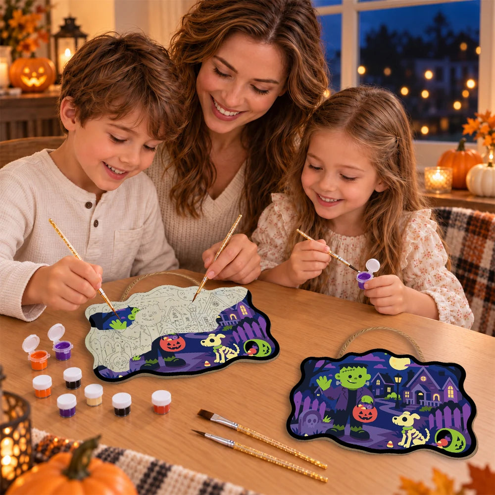 Paint by Numbers - Wooden Door Hanger | Frankenstein Trick-or-Treating