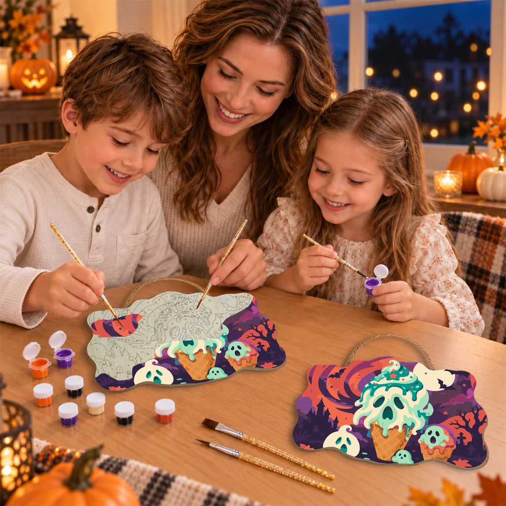 Paint by Numbers - Wooden Door Hanger | Ghost Ice Cream Cone