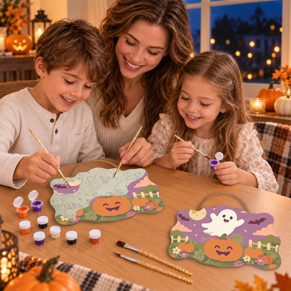 Paint by Numbers - Wooden Door Hanger | Ghost Over the Pumpkin Patch