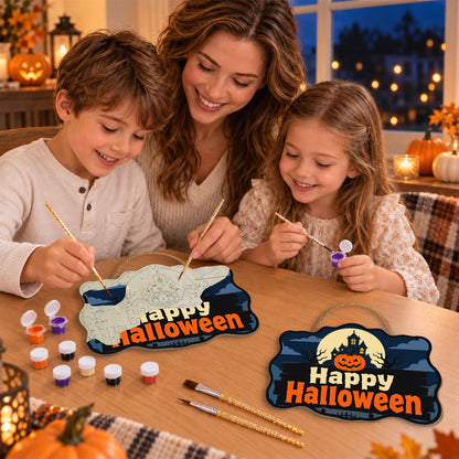 Paint by Numbers - Wooden Door Hanger | Happy Halloween Haunted House Sign