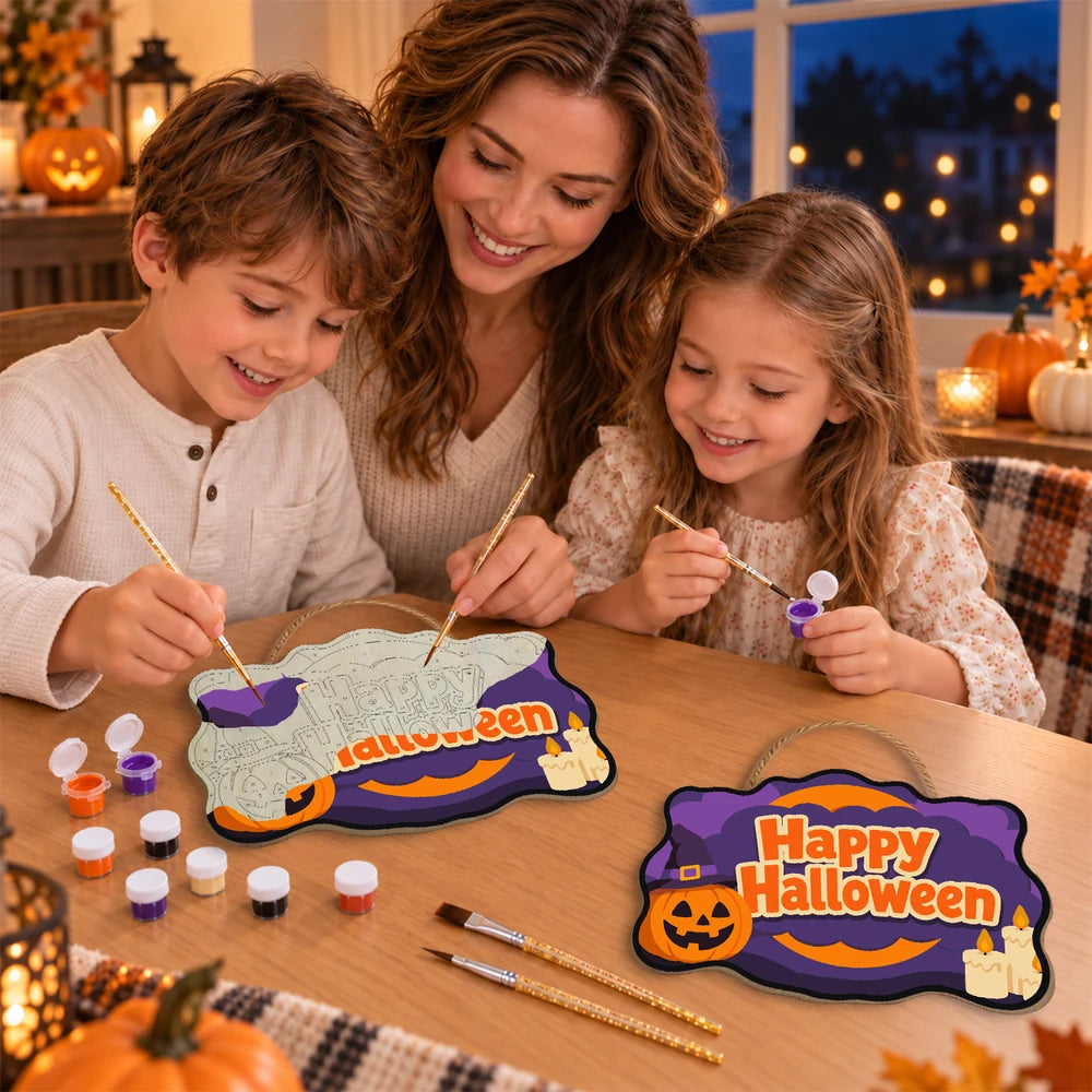 Paint by Numbers - Wooden Door Hanger | Happy Halloween Pumpkin and Candles