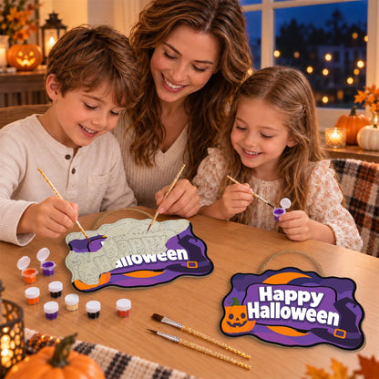 Paint by Numbers - Wooden Door Hanger | Happy Halloween Purple Pumpkin