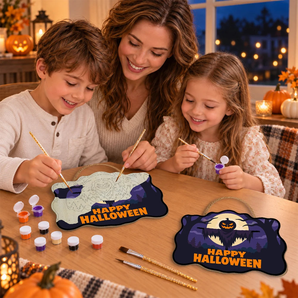 Paint by Numbers - Wooden Door Hanger | Happy Halloween Scarecrow Silhouette