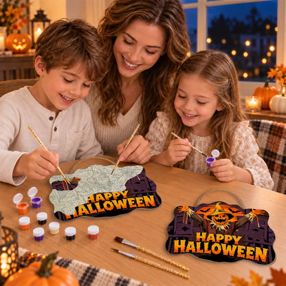 Paint by Numbers - Wooden Door Hanger | Happy Halloween Scarecrow at the Window