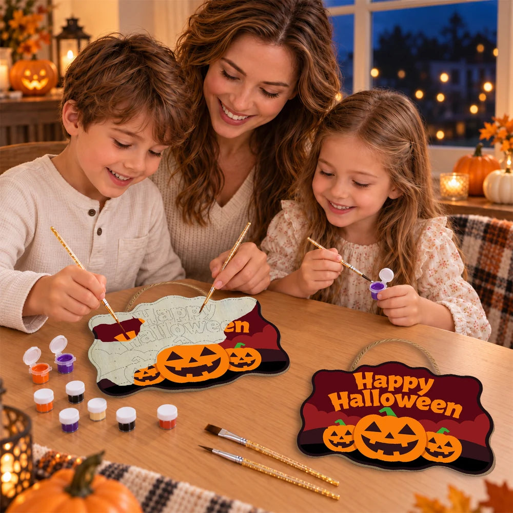 Paint by Numbers - Wooden Door Hanger | Happy Halloween Three Pumpkins