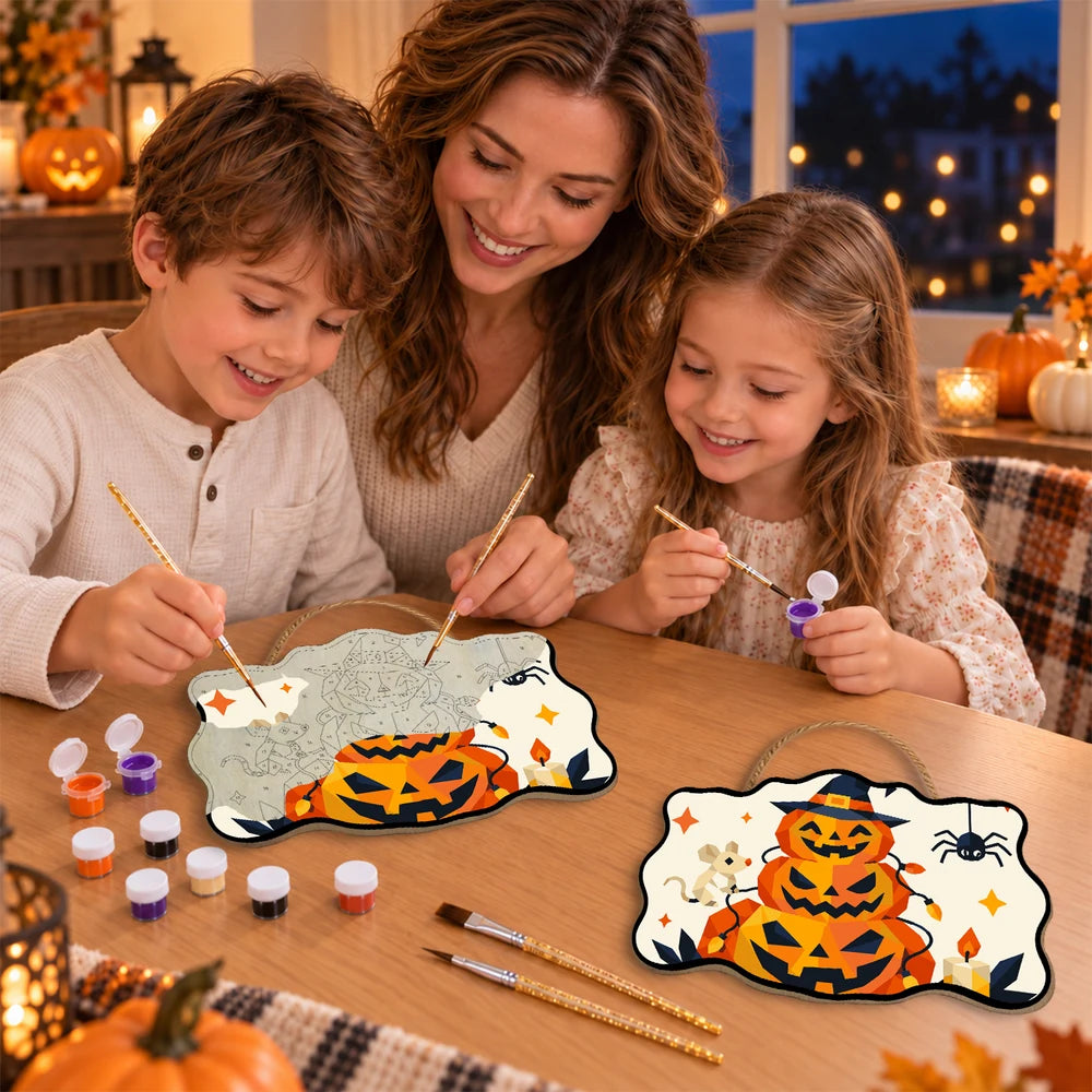 Paint by Numbers - Wooden Door Hanger | Jack-o'-Lantern Tower with a Mouse