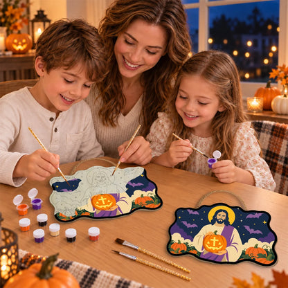 Paint by Numbers - Wooden Door Hanger | Jesus with a Cross Pumpkin
