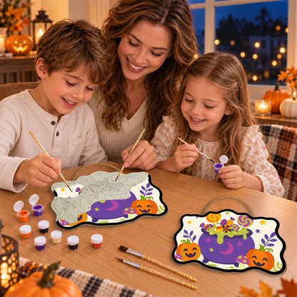 Paint by Numbers - Wooden Door Hanger | Lollipop Cauldron with Pumpkins