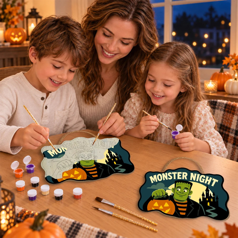 Paint by Numbers - Wooden Door Hanger | Monster Night