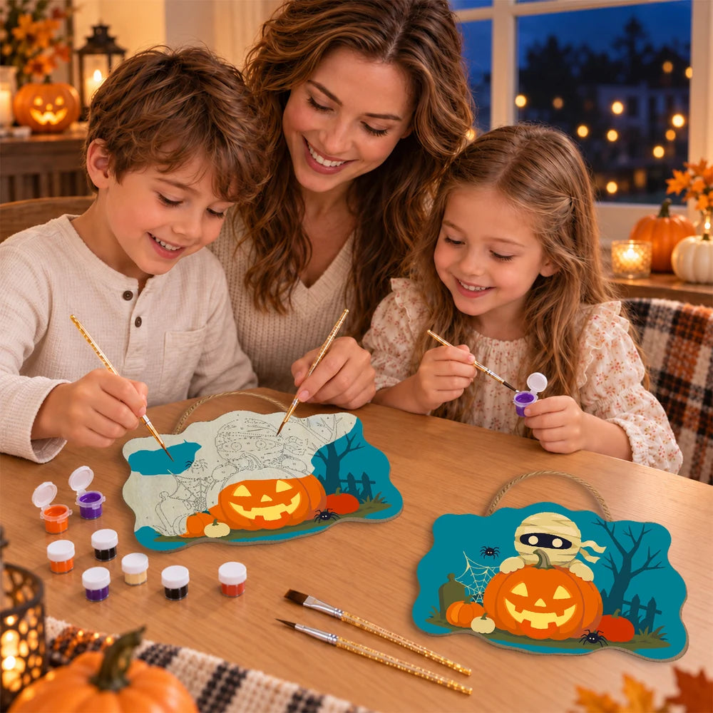 Paint by Numbers - Wooden Door Hanger | Mummy Behind a Jack-o'-Lantern