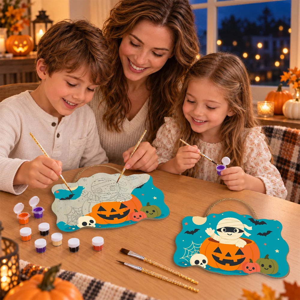 Paint by Numbers - Wooden Door Hanger | Mummy in a Jack-o'-Lantern