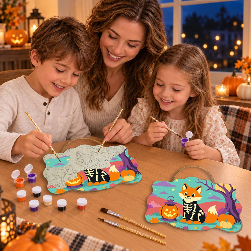 Paint by Numbers - Wooden Door Hanger | Skeleton Fox with a Lantern