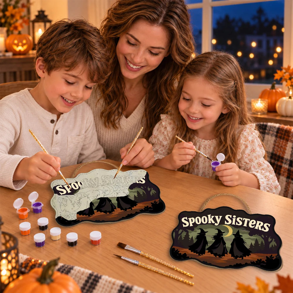 Paint by Numbers - Wooden Door Hanger | Spooky Sisters