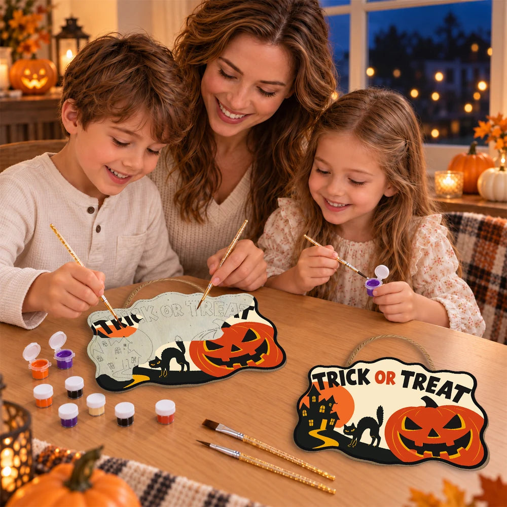 Paint by Numbers - Wooden Door Hanger | Trick or Treat Pumpkin Path