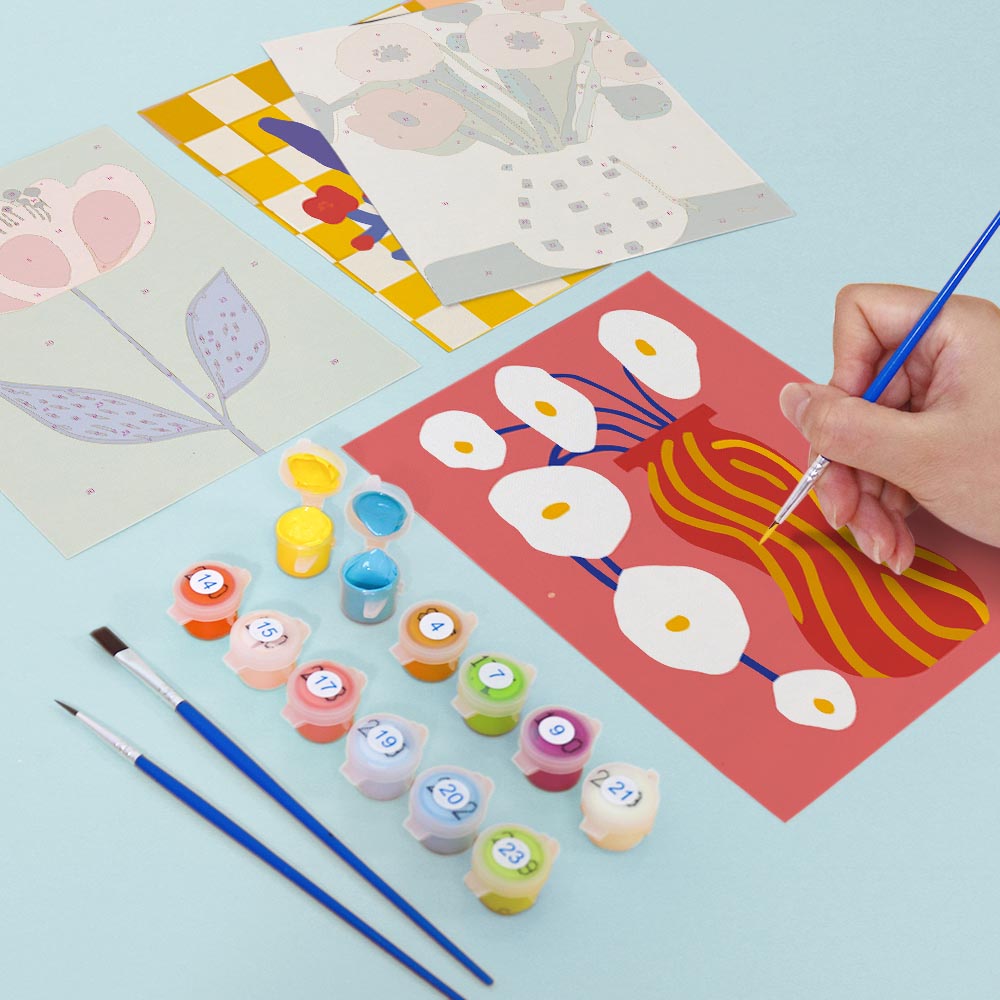 
Paint by Numbers – 6 Mini Paintings | Modern Floral Pop Art Set