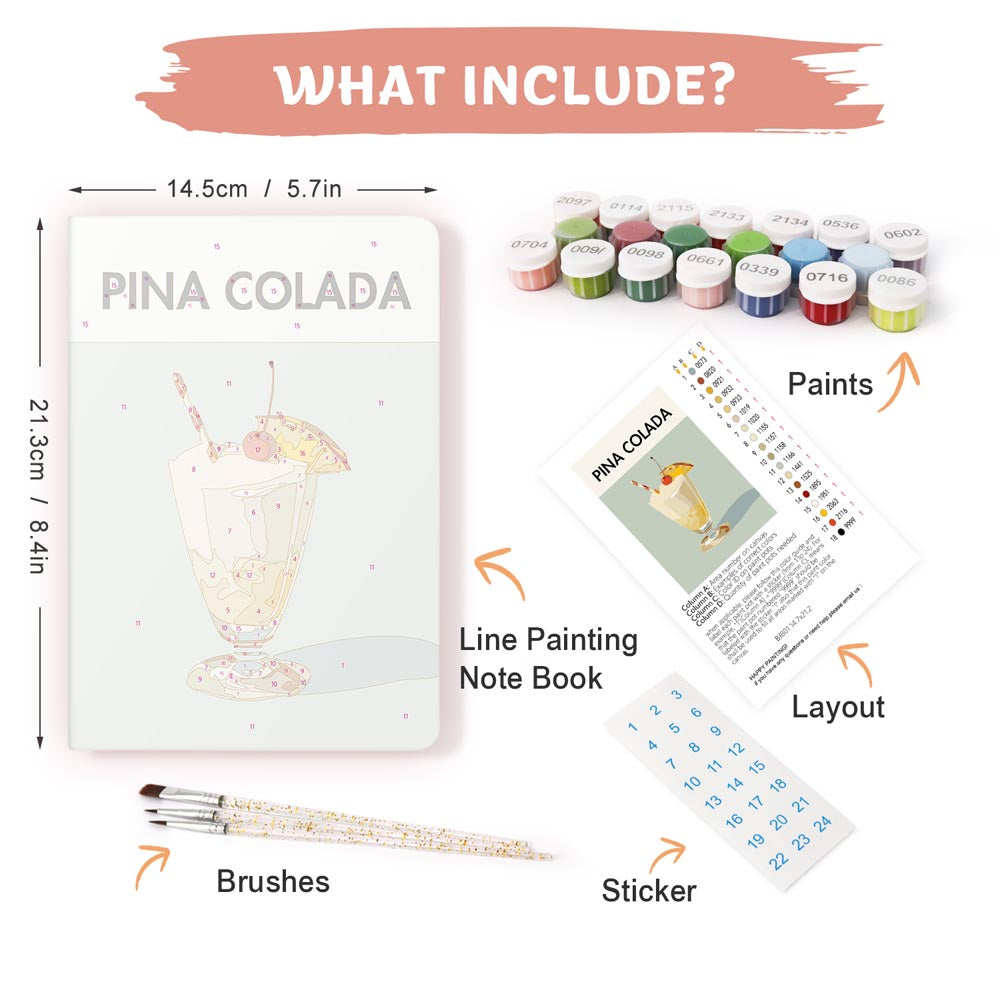 Paint by Numbers Hardcover Journal Notebook - Pina Colada Cocktail