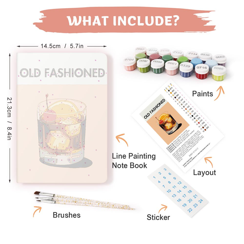 Paint by Numbers Hardcover Journal Notebook - Old Fashioned Cocktail