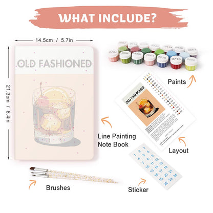 Paint by Numbers Hardcover Journal Notebook - Old Fashioned Cocktail