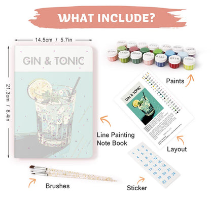 Paint by Numbers Hardcover Journal Notebook - Gin & Tonic Cocktail