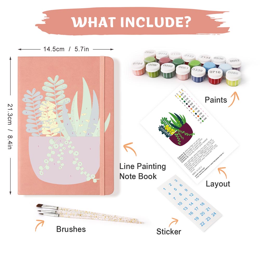 Paint by Numbers Hardcover Journal Notebook - Succulent Potted Plant