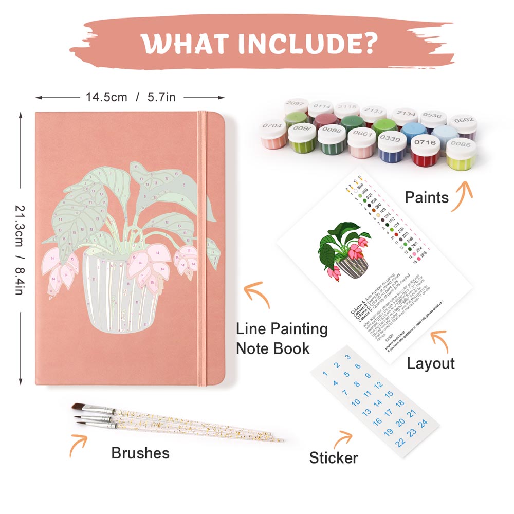 Paint by Numbers Hardcover Journal Notebook - Flowering Potted Plant