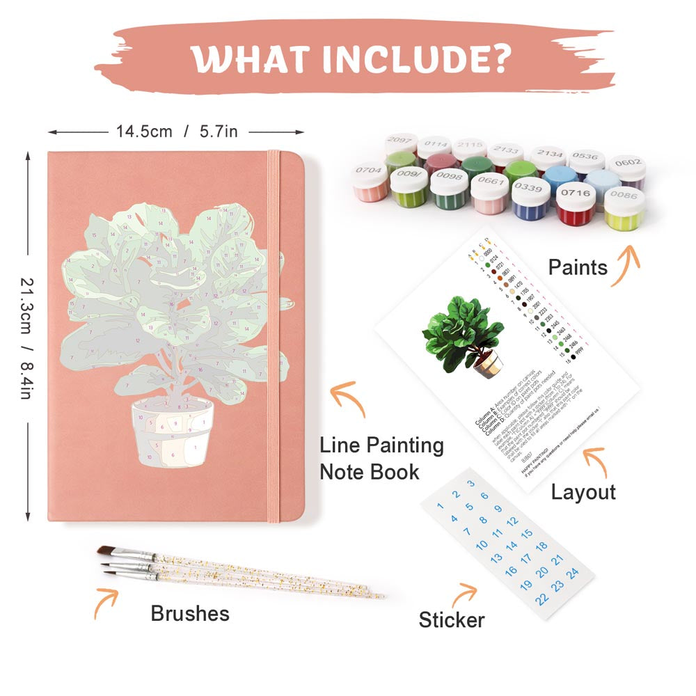 Paint by Numbers Hardcover Journal Notebook - Potted Plant