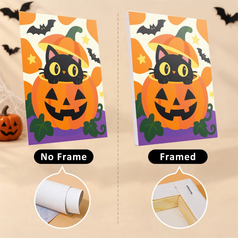 Paint by Numbers – 6 Mini Paintings | Black Cats on Jack-o'-Lanterns Set