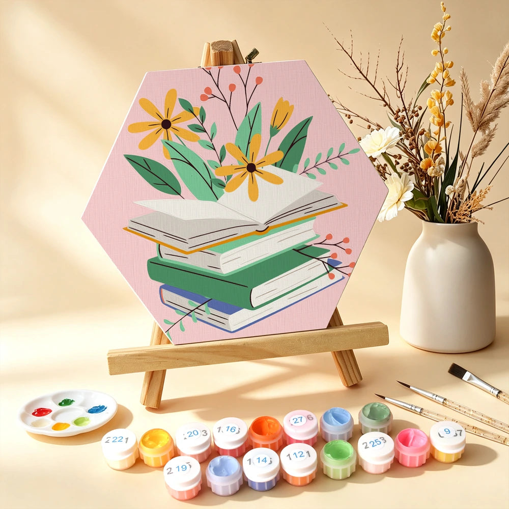 
Paint by Numbers – 6 Mini Paintings | Books and Flowers Hexagons (Hexagon)