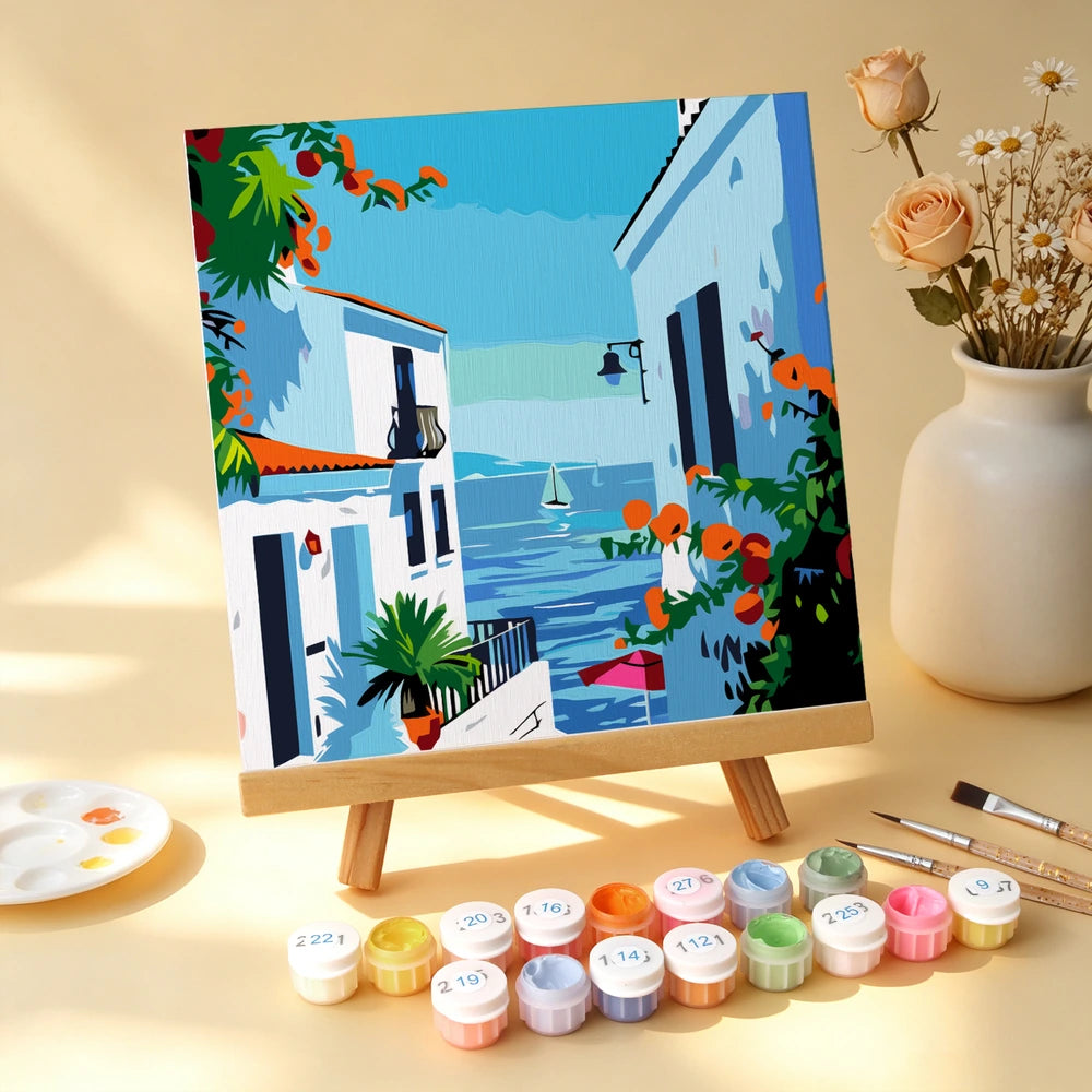 Paint by Numbers – 6 Mini Paintings | Greek Island Alleys (Square)