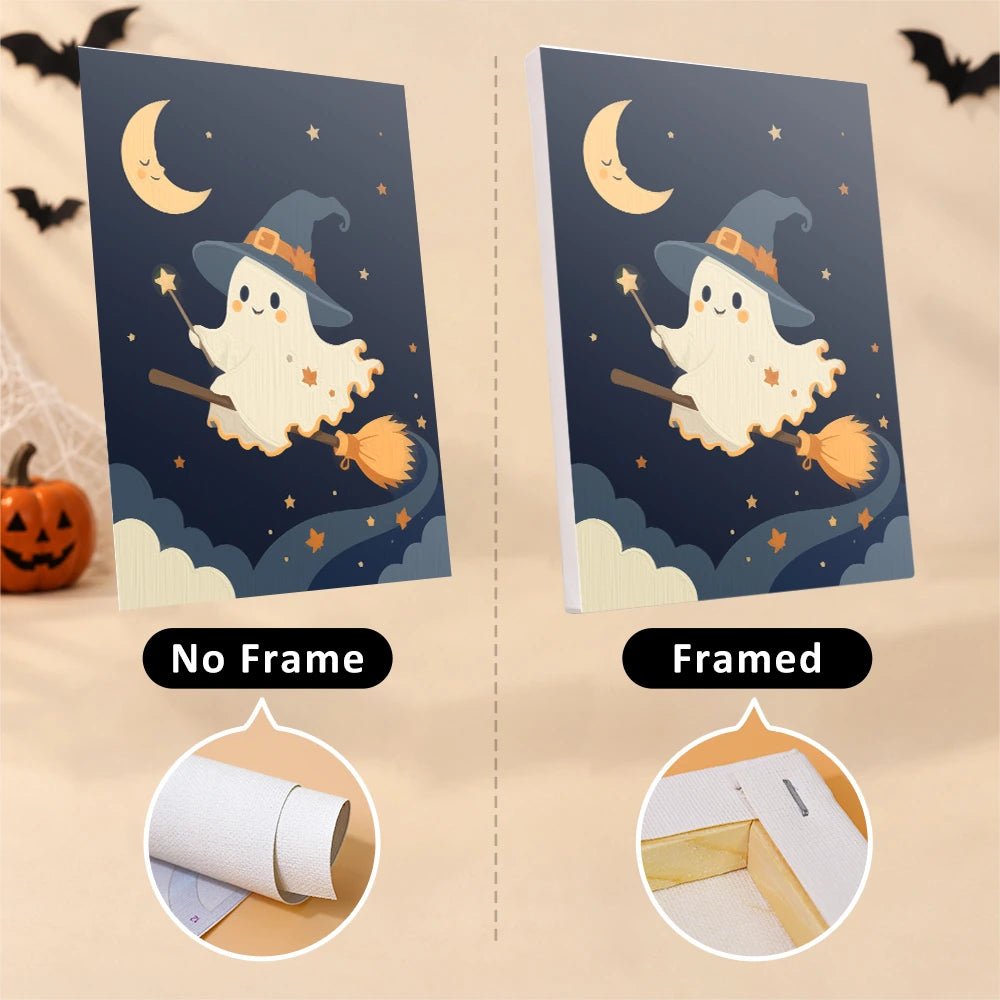 Paint by Numbers – 6 Mini Paintings | Witch Hat Ghosts at Night Set