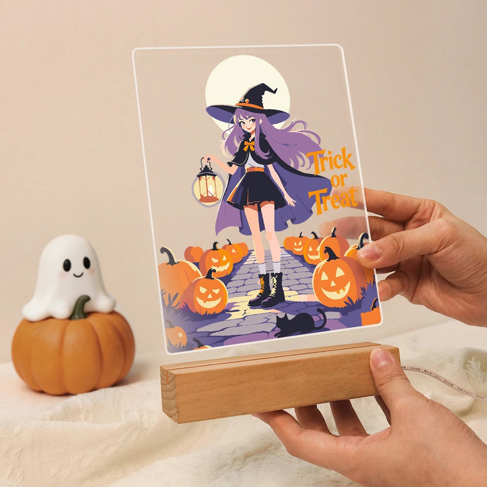 Paint by Numbers - Halloween Light | Witch with Lantern at Full Moon