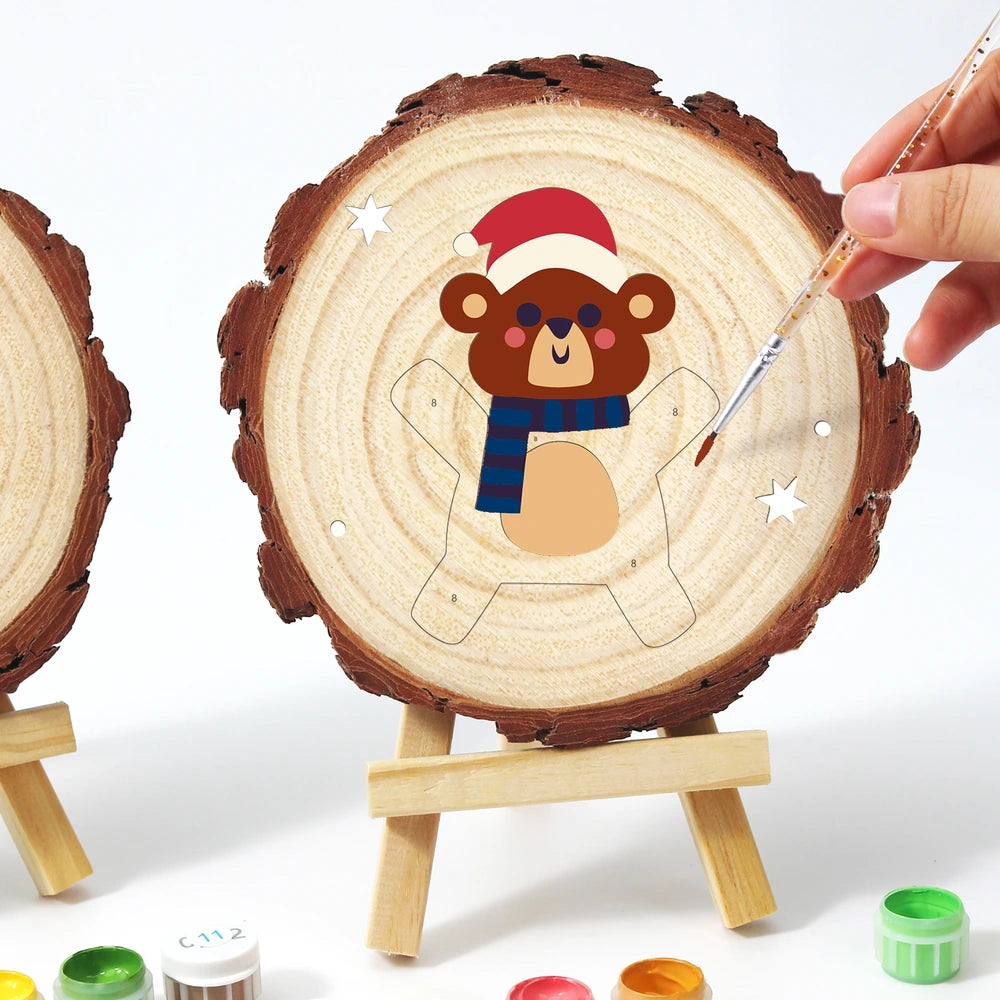 
Paint by Numbers - Wood Slice | Bear in a Blue Scarf