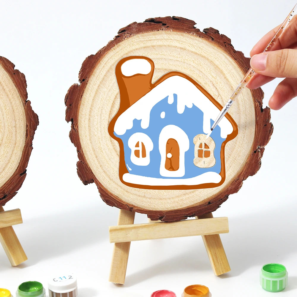 
Paint by Numbers - Wood Slice | Blue Gingerbread House