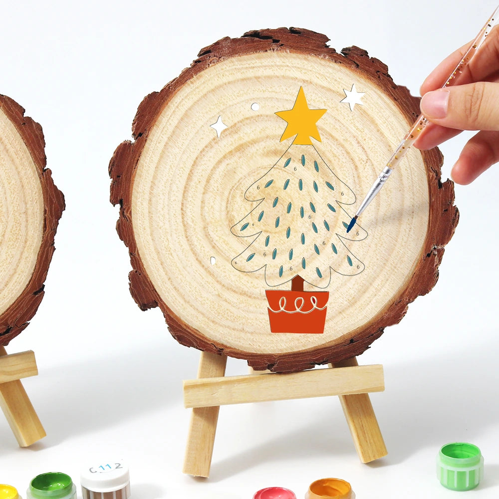 
Paint by Numbers - Wood Slice | Blue Tree in a Pot