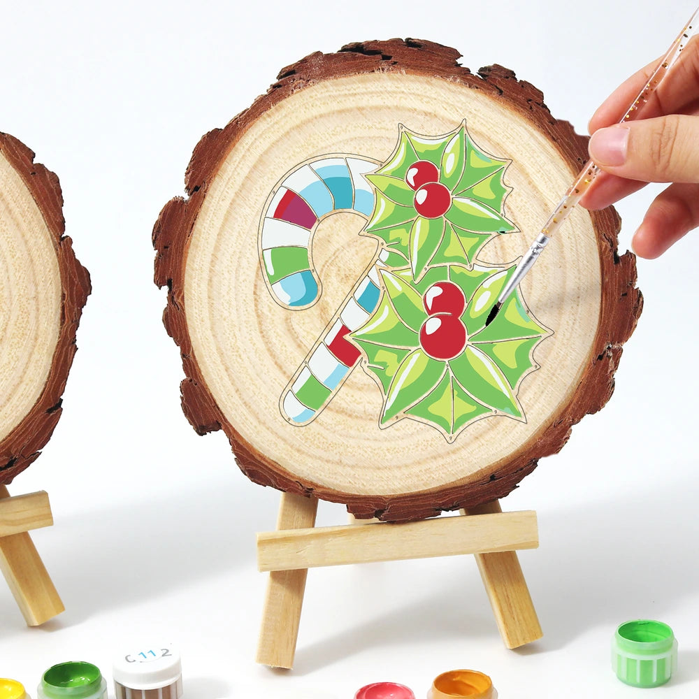
Paint by Numbers - Wood Slice | Candy Cane and Holly